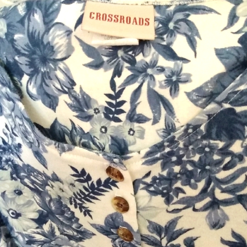 Vintage 90s USA Made Summer Dress Blue White Crossroads Cottagecore Whimsigoth